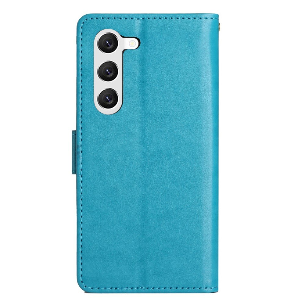 Étui en cuir à papillons pour Samsung Galaxy S23, Bleu
