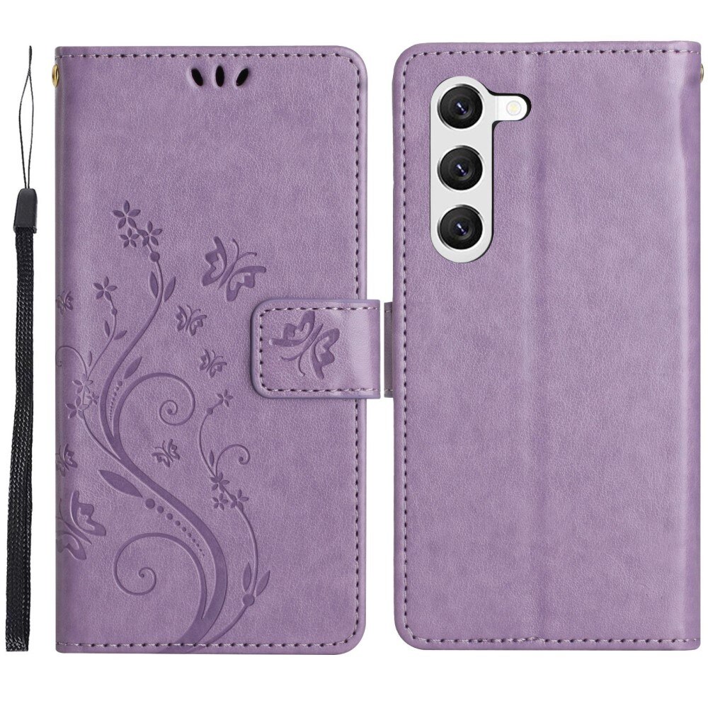 Étui en cuir à papillons pour Samsung Galaxy S23, violet