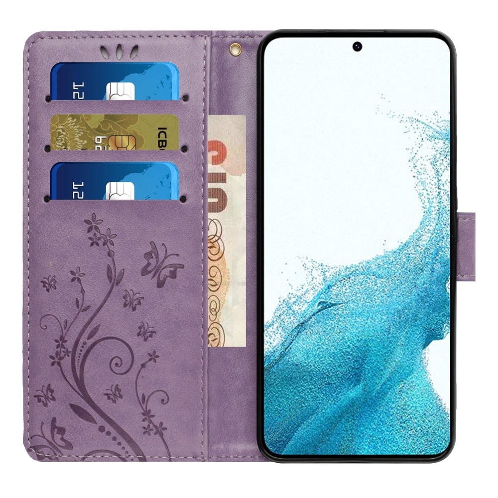 Étui en cuir à papillons pour Samsung Galaxy S23, violet
