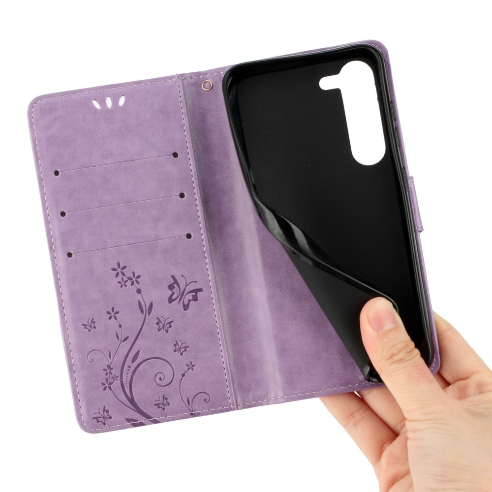 Étui en cuir à papillons pour Samsung Galaxy S23, violet