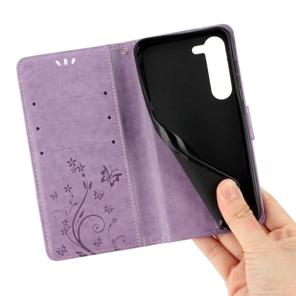 Étui en cuir à papillons pour Samsung Galaxy S23, Violet