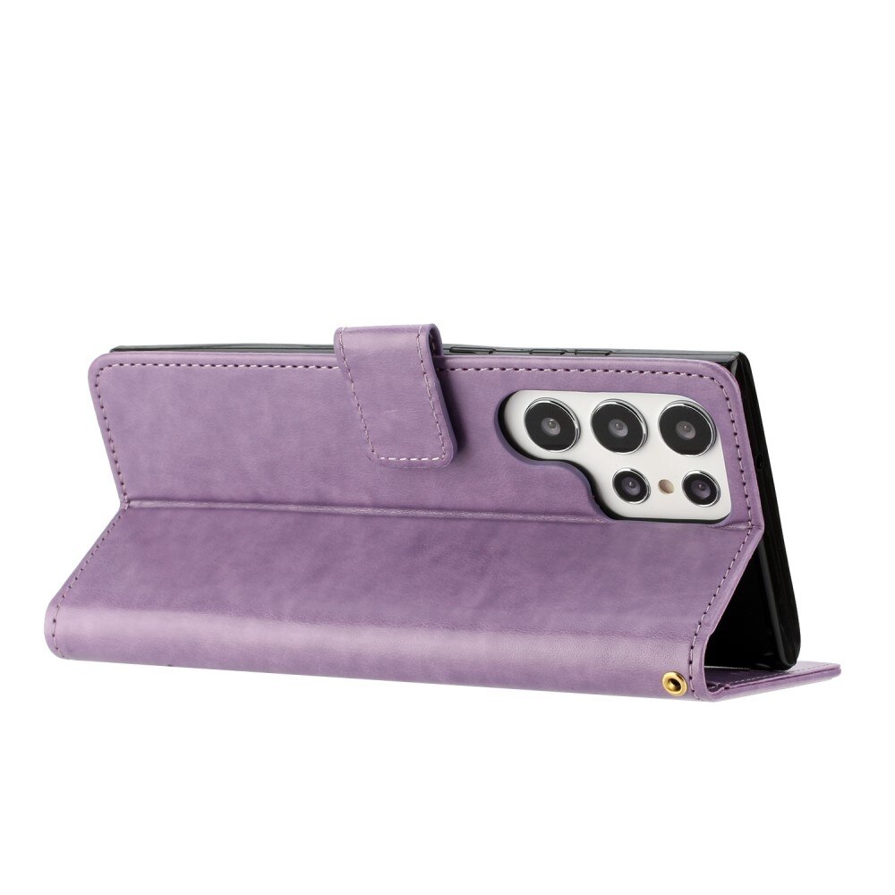 Étui en cuir à papillons pour Samsung Galaxy S23 Ultra, Violet