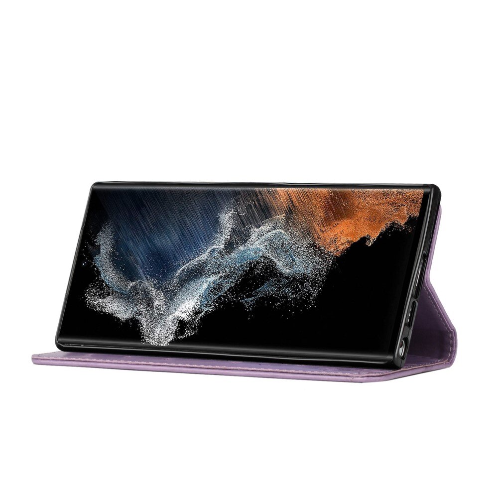 Étui en cuir à papillons pour Samsung Galaxy S23 Ultra, Violet