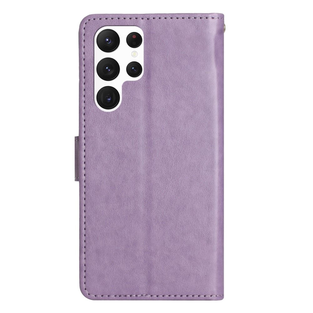 Étui en cuir à papillons pour Samsung Galaxy S23 Ultra, violet