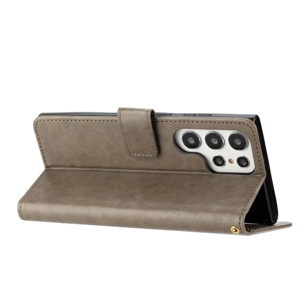 Étui en cuir à papillons pour Samsung Galaxy S23 Ultra, Gris