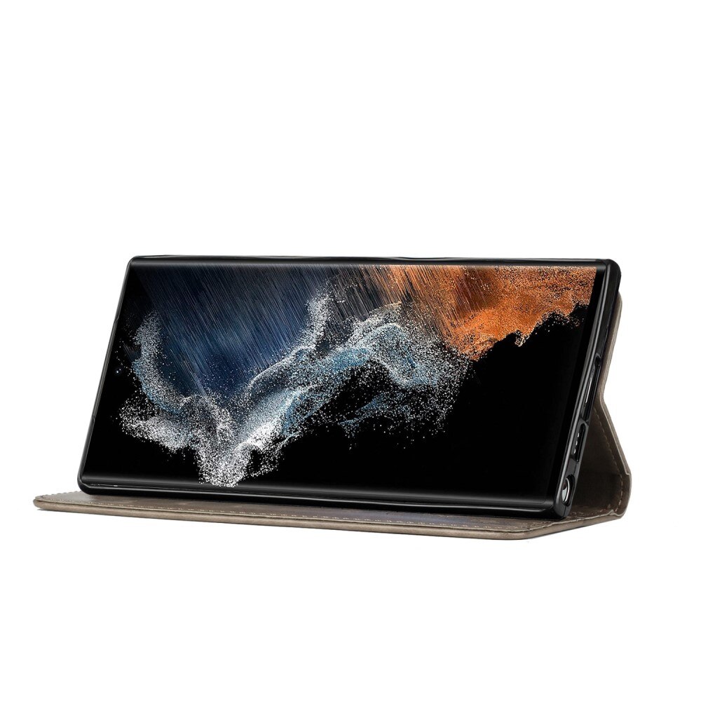 Étui en cuir à papillons pour Samsung Galaxy S23 Ultra, Gris