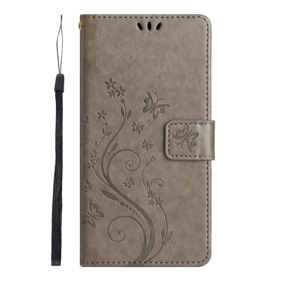 Étui en cuir à papillons pour Samsung Galaxy S23 Ultra, Gris