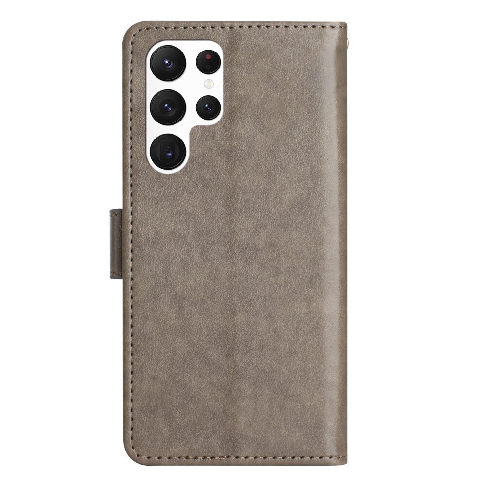 Étui en cuir à papillons pour Samsung Galaxy S23 Ultra, Gris