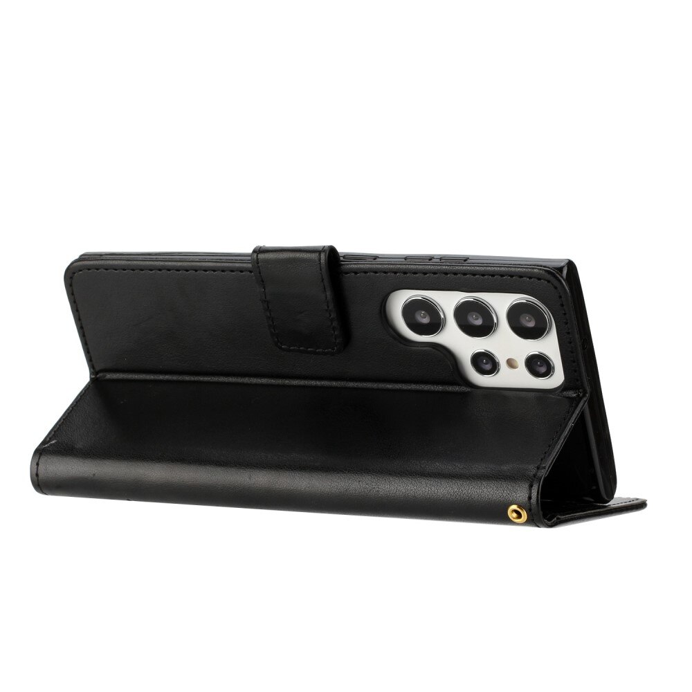 Étui en cuir à papillons pour Samsung Galaxy S23 Ultra, Noir