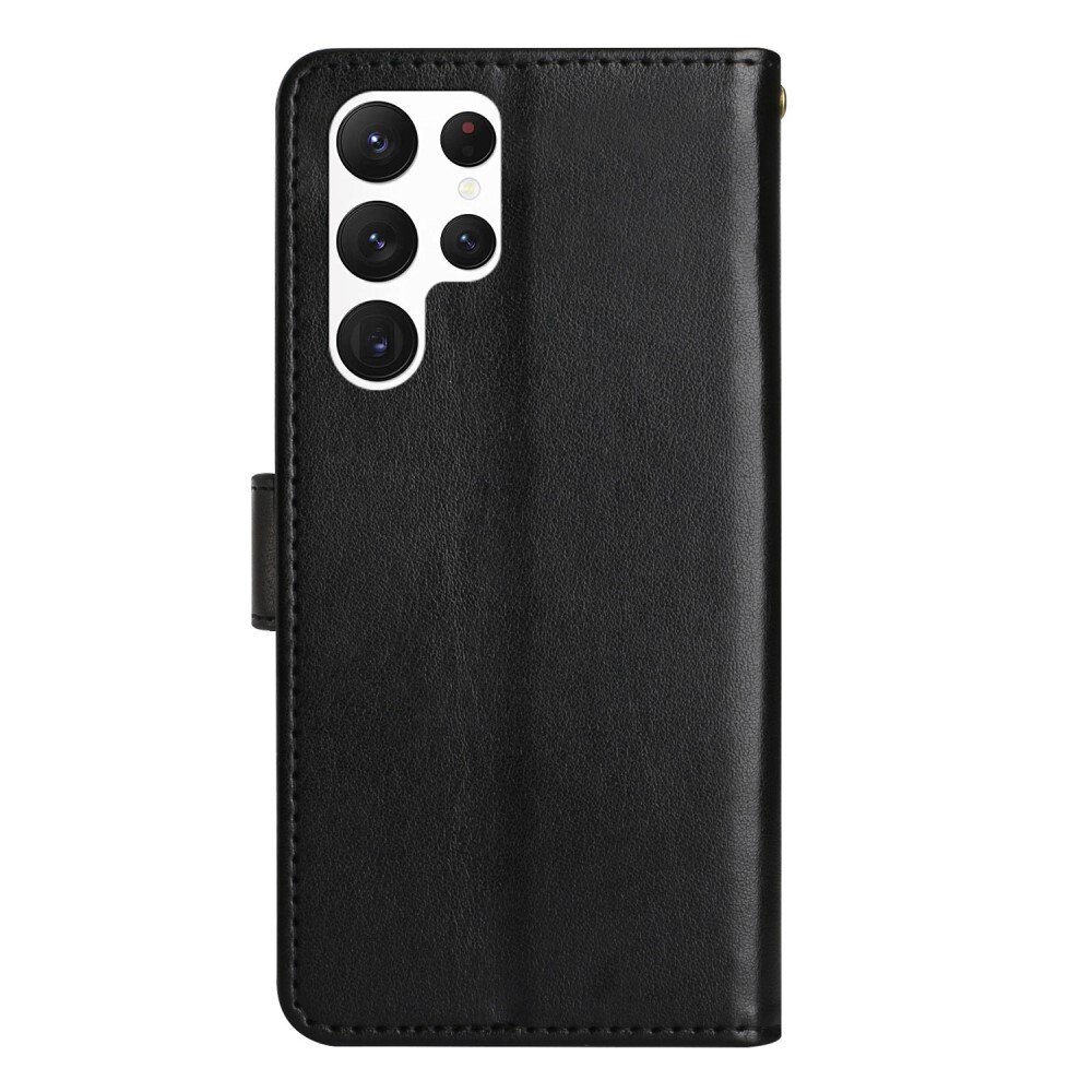 Étui en cuir à papillons pour Samsung Galaxy S23 Ultra, Noir