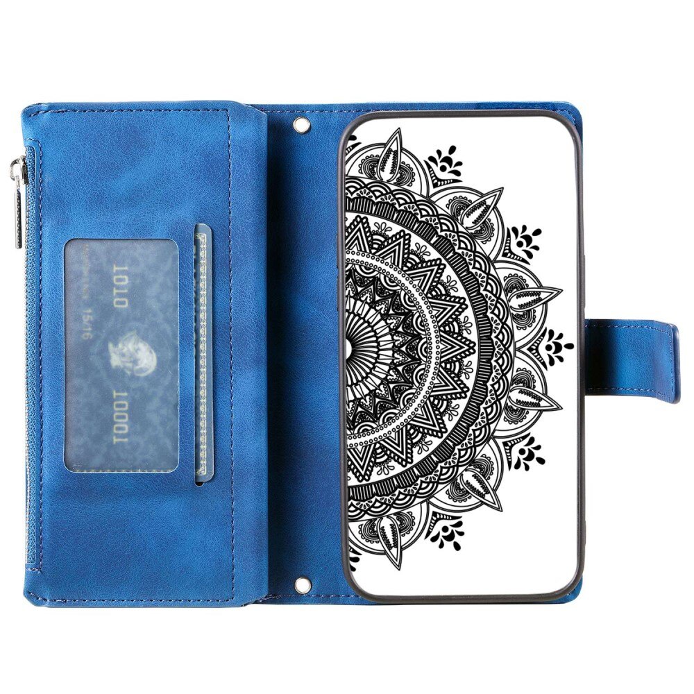 Étui portefeuille Mandala iPhone 14, bleu