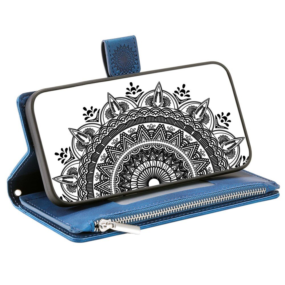 Étui portefeuille Mandala iPhone 14, bleu