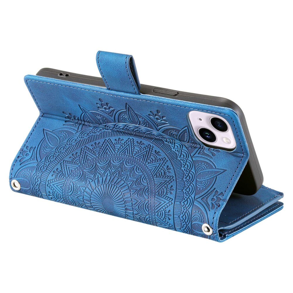 Étui portefeuille Mandala iPhone 14, bleu