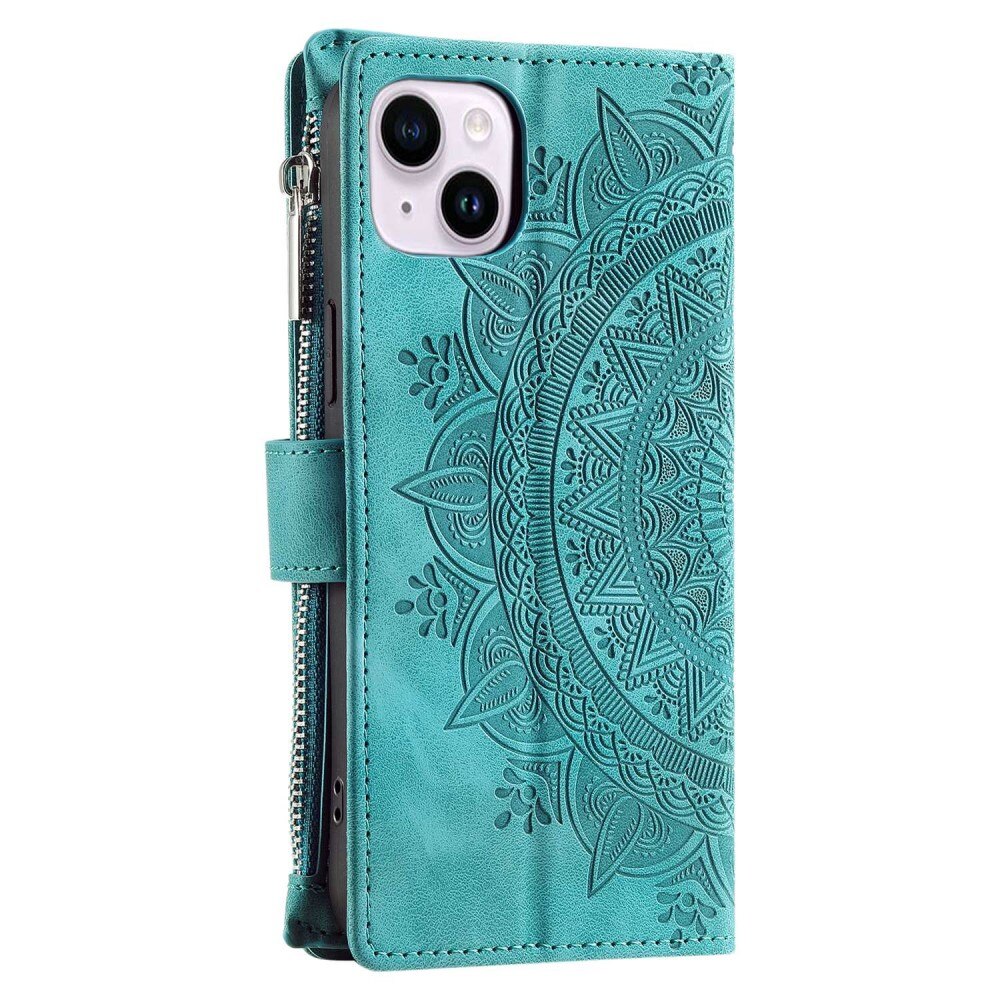 Étui portefeuille Mandala iPhone 14, vert