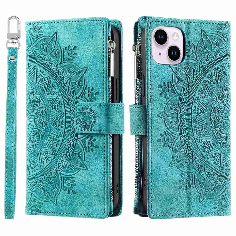 Étui portefeuille Mandala iPhone 14, vert