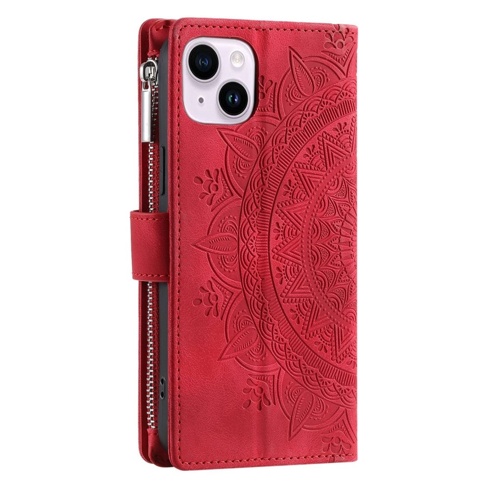 Étui portefeuille Mandala iPhone 14, rouge