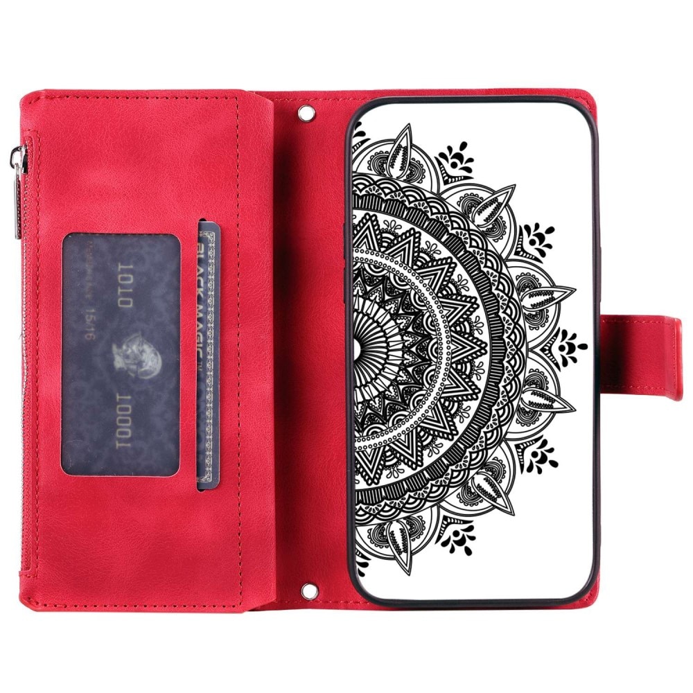 Étui portefeuille Mandala iPhone 14, rouge