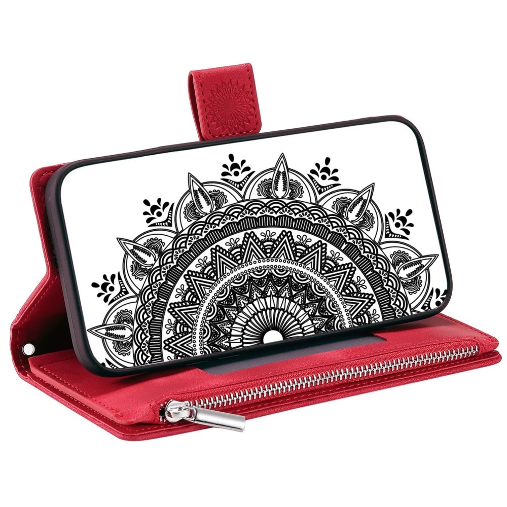 Étui portefeuille Mandala iPhone 14, rouge