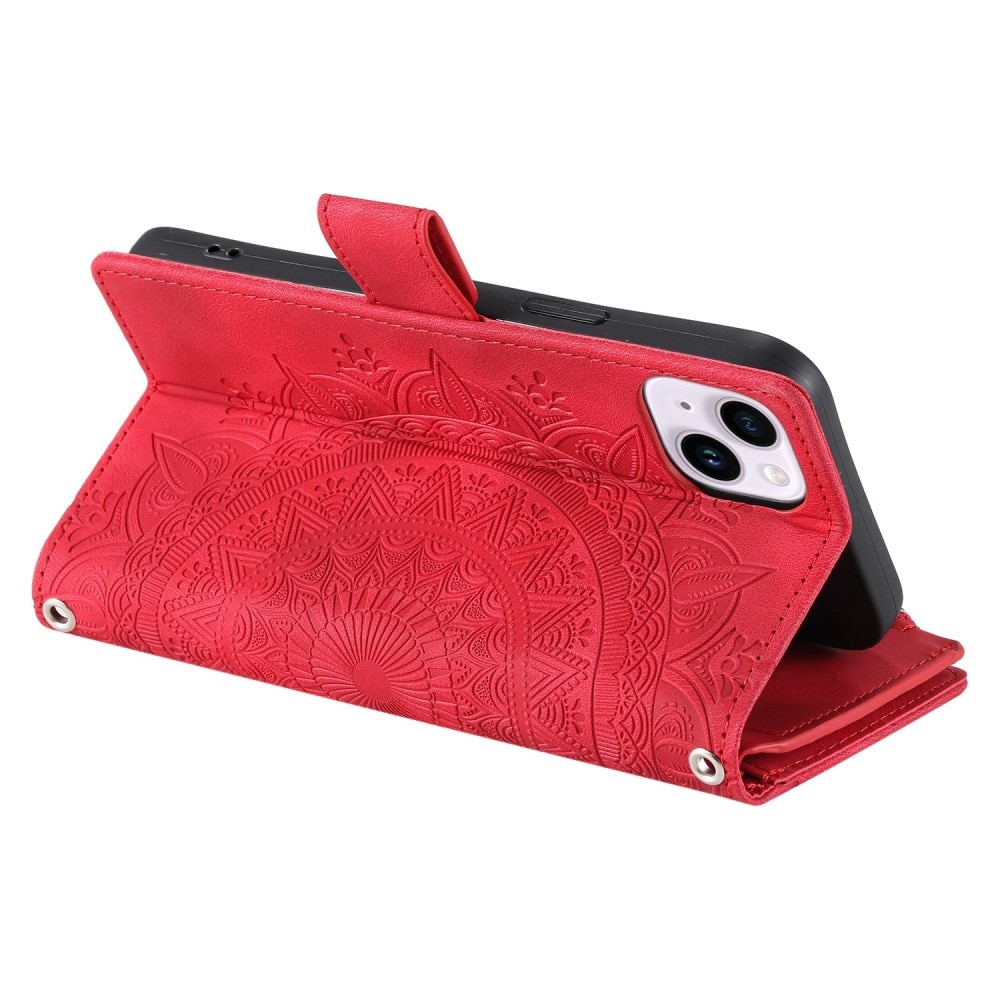 Étui portefeuille Mandala iPhone 14, rouge