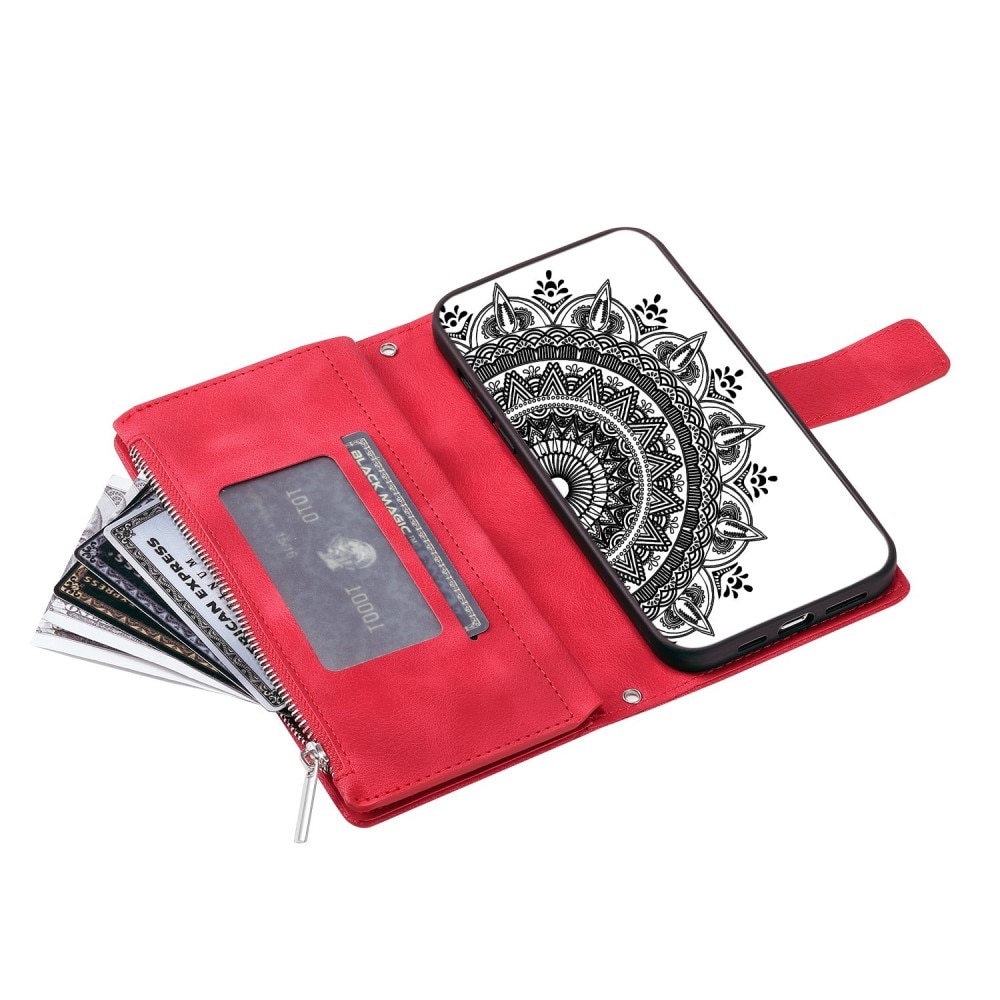 Étui portefeuille Mandala iPhone 14, rouge