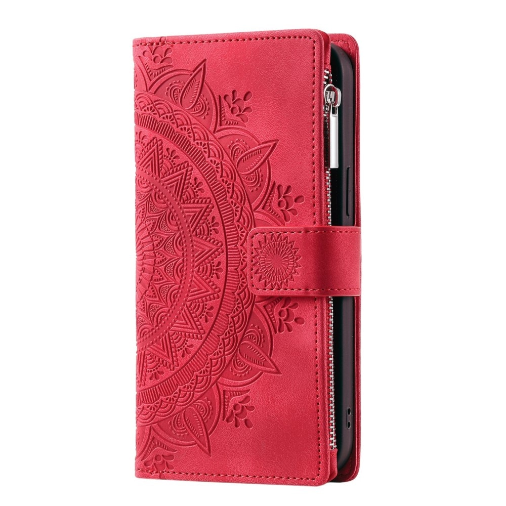 Étui portefeuille Mandala iPhone 14, rouge