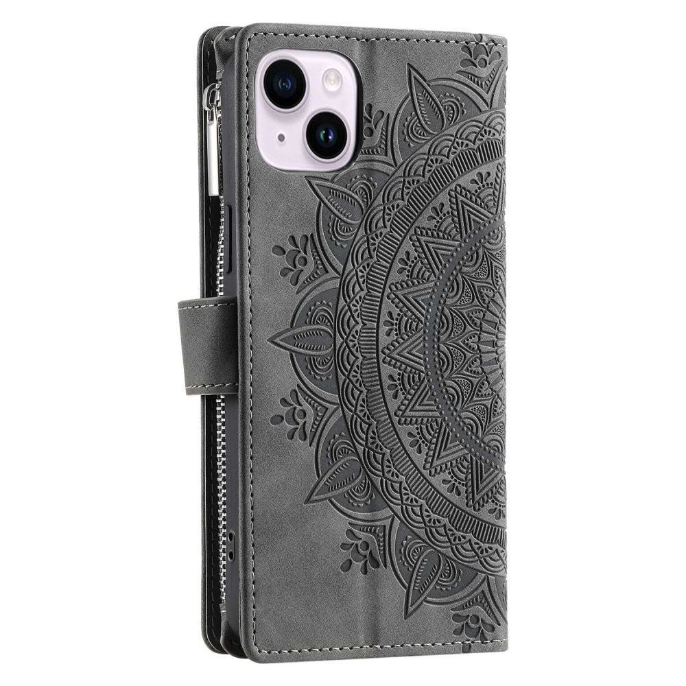 Étui portefeuille Mandala iPhone 14, gris