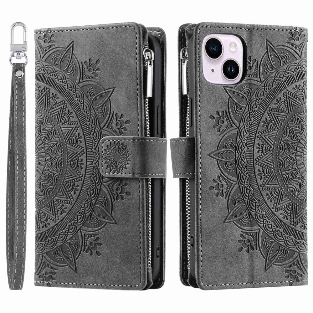 Étui portefeuille Mandala iPhone 14, gris