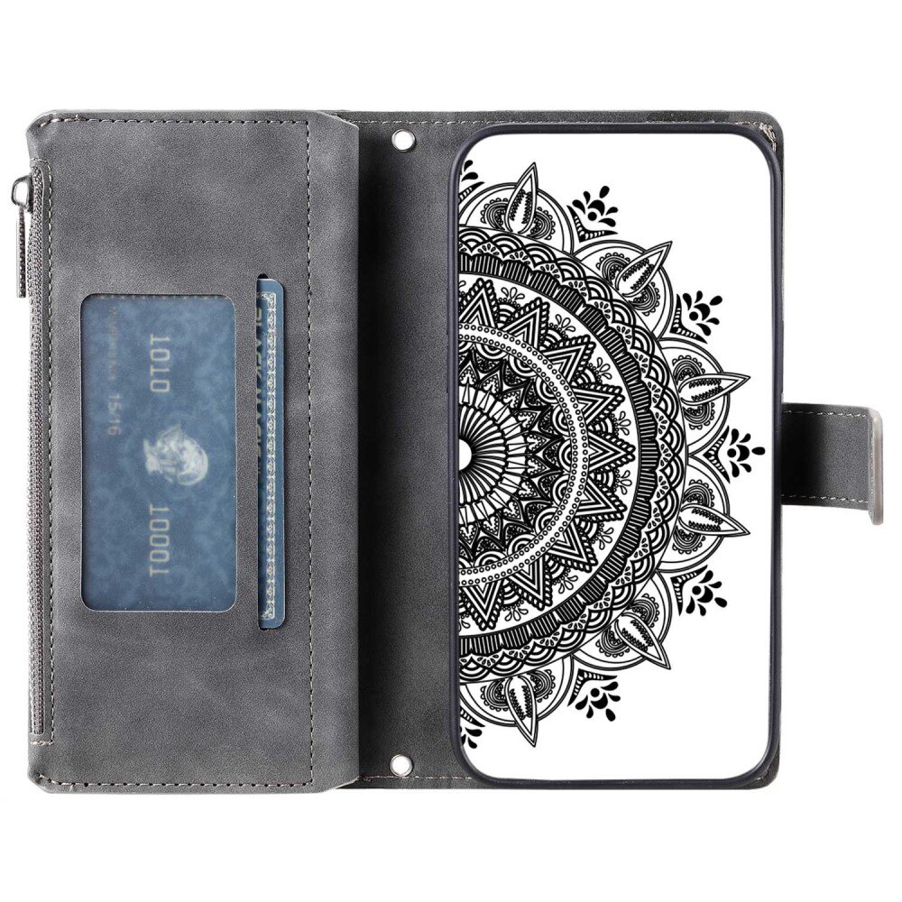 Étui portefeuille Mandala iPhone 14, gris