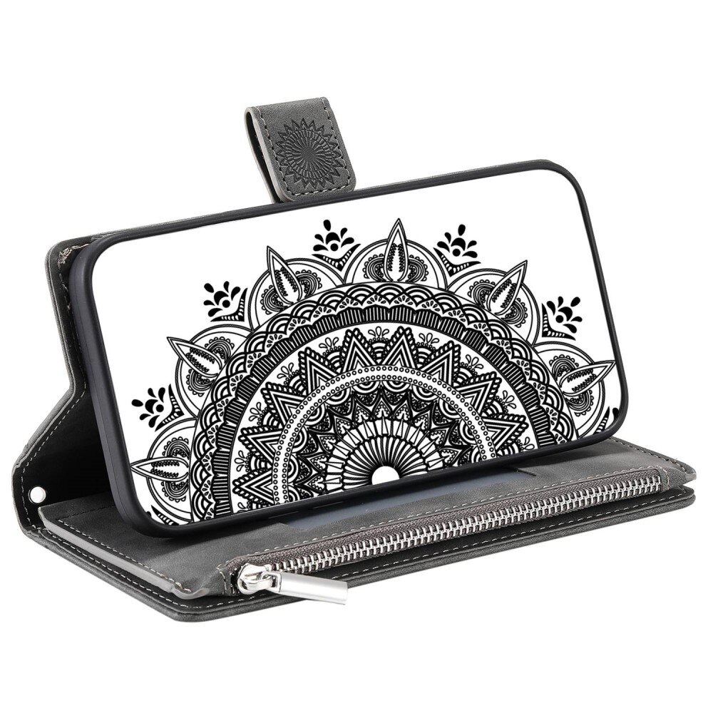 Étui portefeuille Mandala iPhone 14, gris