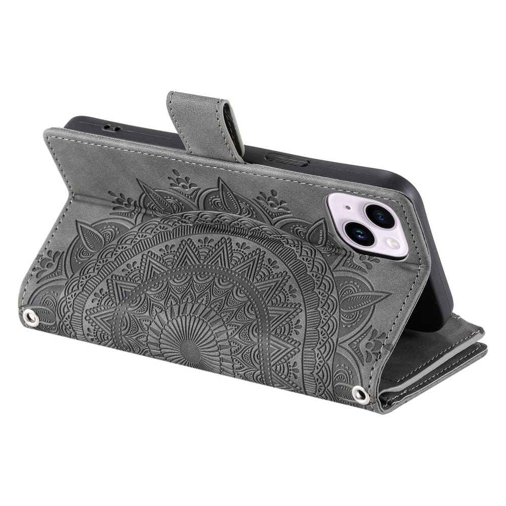 Étui portefeuille Mandala iPhone 14, gris