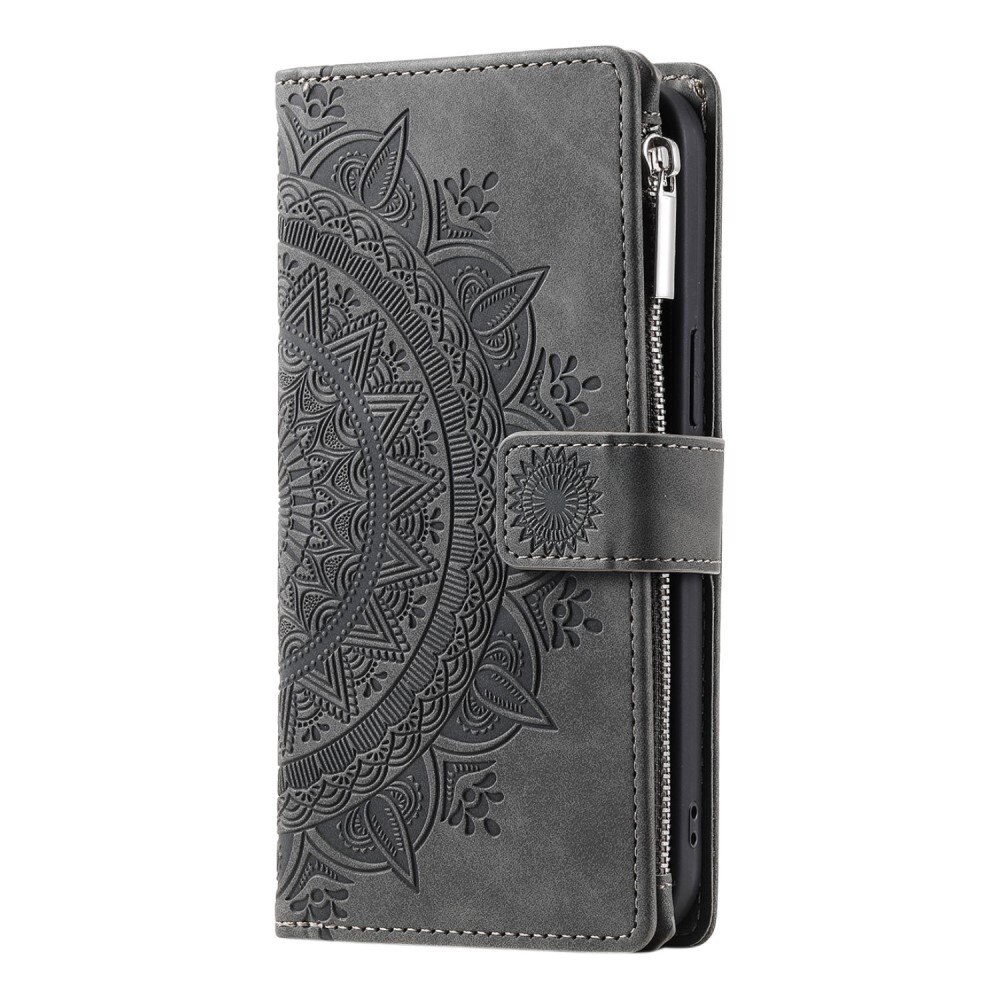 Étui portefeuille Mandala iPhone 14, gris