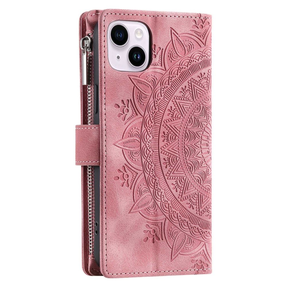 Étui portefeuille Mandala iPhone 14, rose