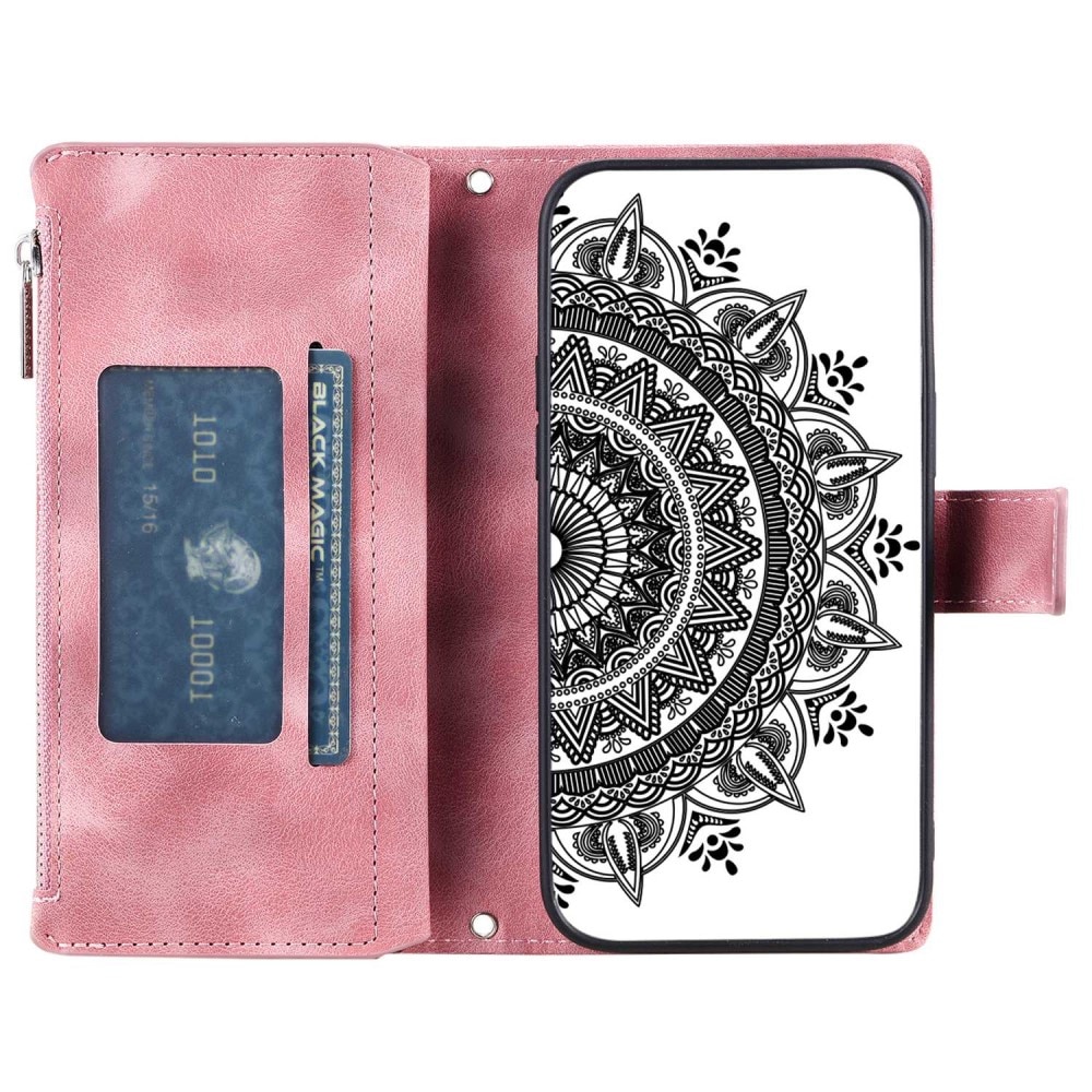 Étui portefeuille Mandala iPhone 14, rose