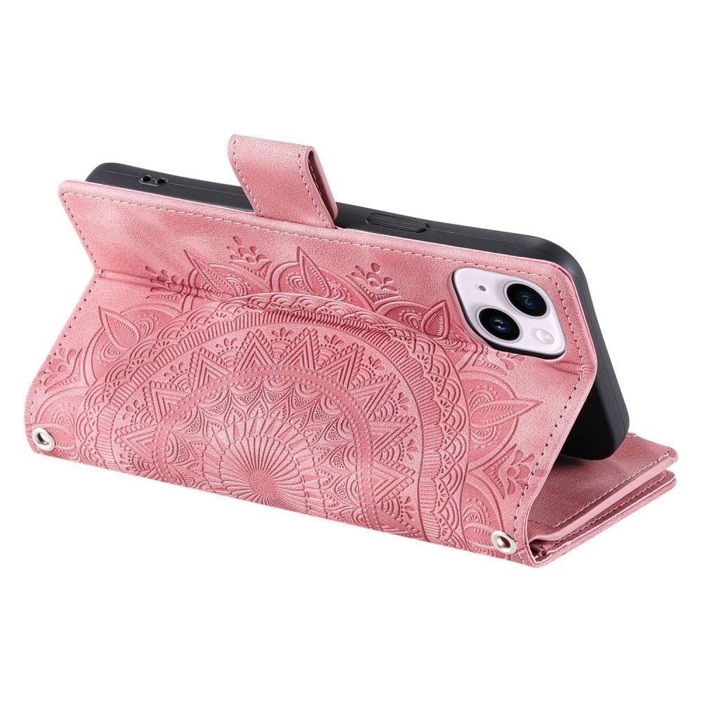 Étui portefeuille Mandala iPhone 14, rose