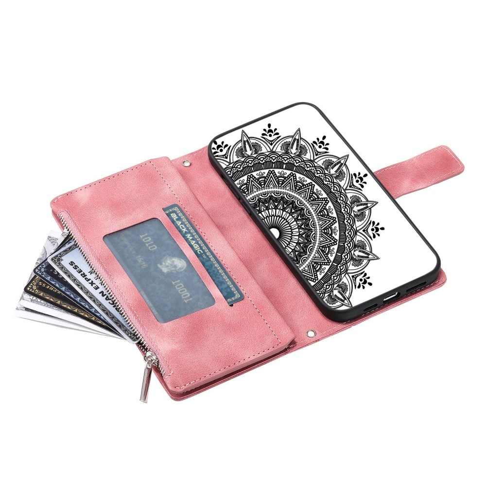 Étui portefeuille Mandala iPhone 14, rose