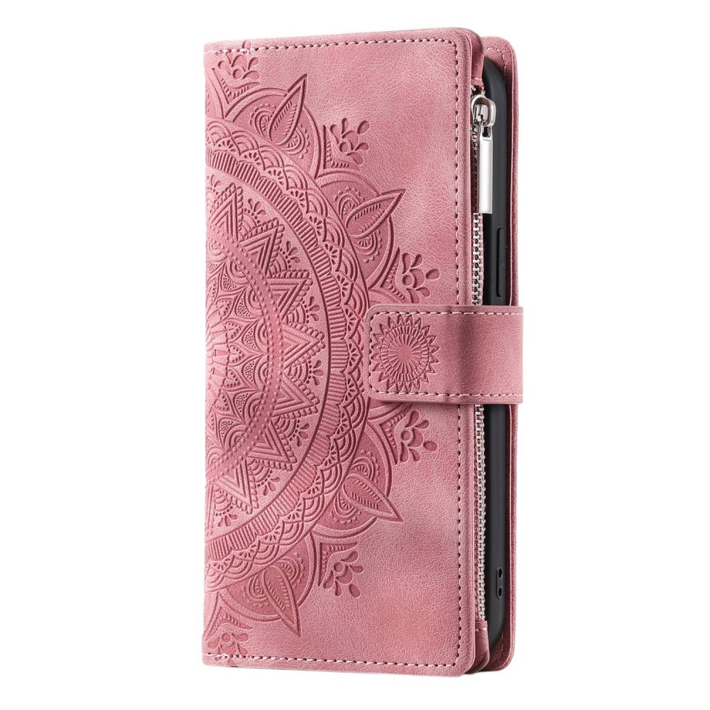 Étui portefeuille Mandala iPhone 14, rose