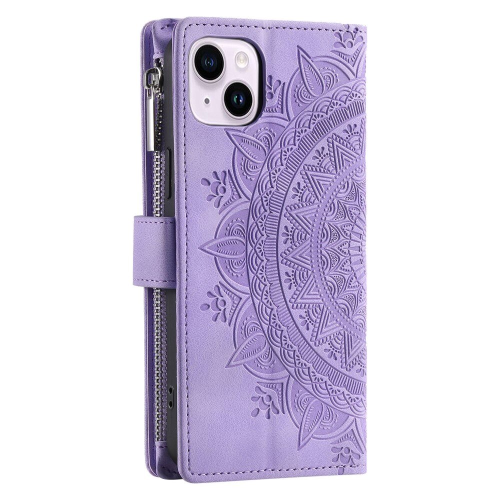 Étui portefeuille Mandala iPhone 14, violet