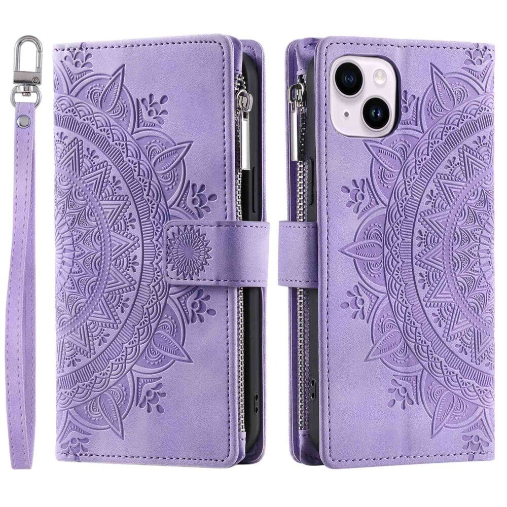 Étui portefeuille Mandala iPhone 14, violet