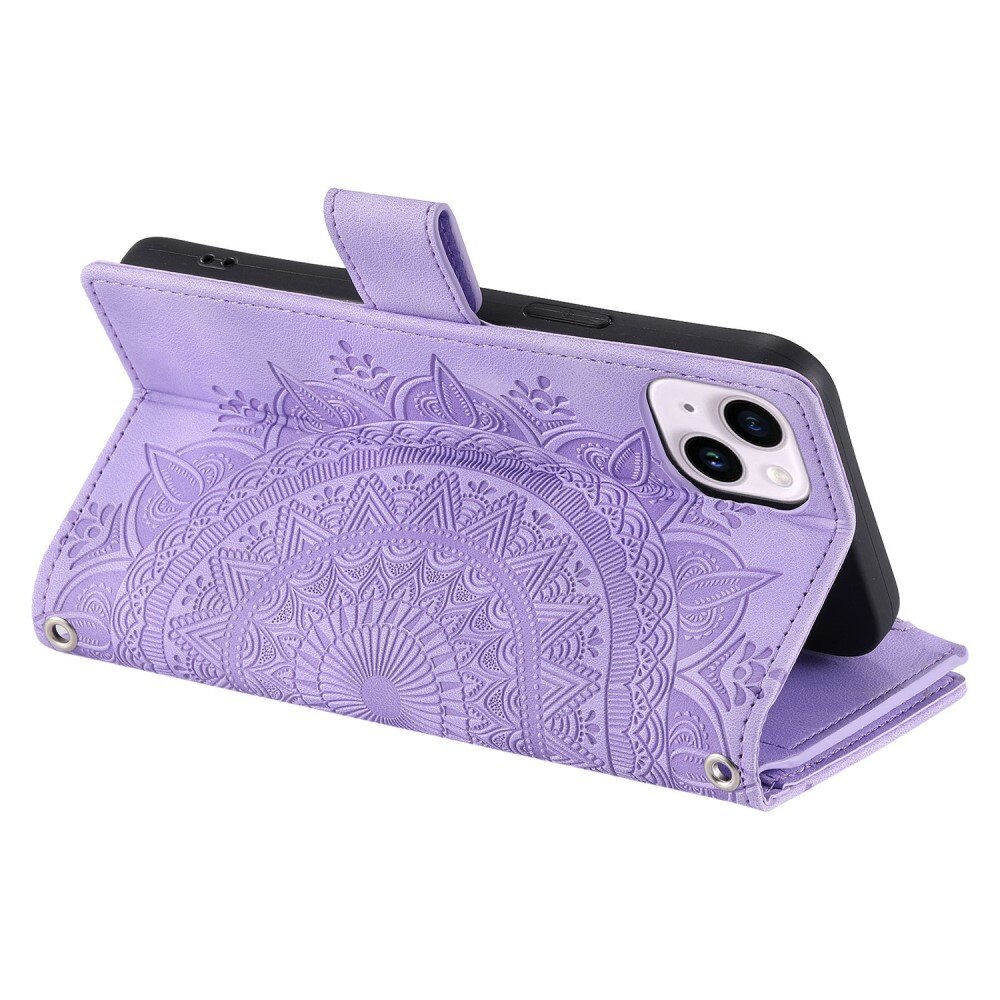 Étui portefeuille Mandala iPhone 14, violet