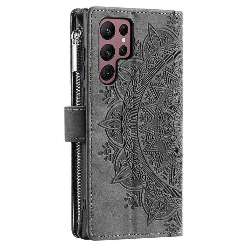 Étui portefeuille Mandala Samsung Galaxy S23 Ultra, gris