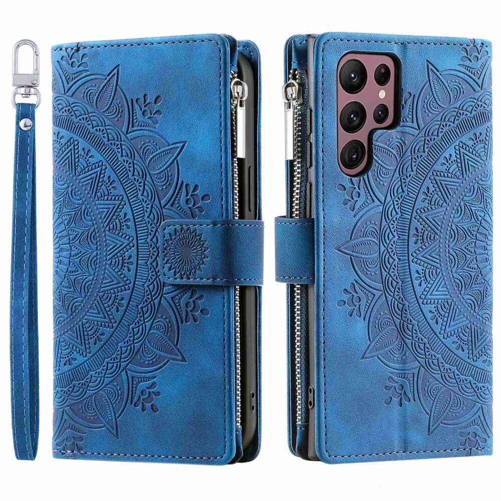 Étui portefeuille Mandala Samsung Galaxy S23 Ultra, bleu