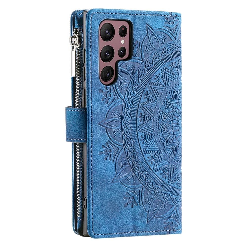 Étui portefeuille Mandala Samsung Galaxy S23 Ultra, bleu