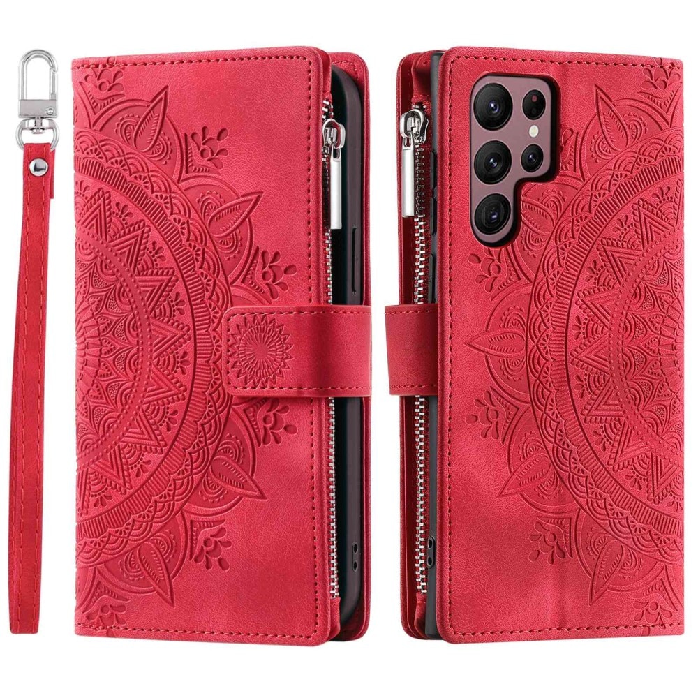 Étui portefeuille Mandala Samsung Galaxy S23 Ultra, rouge