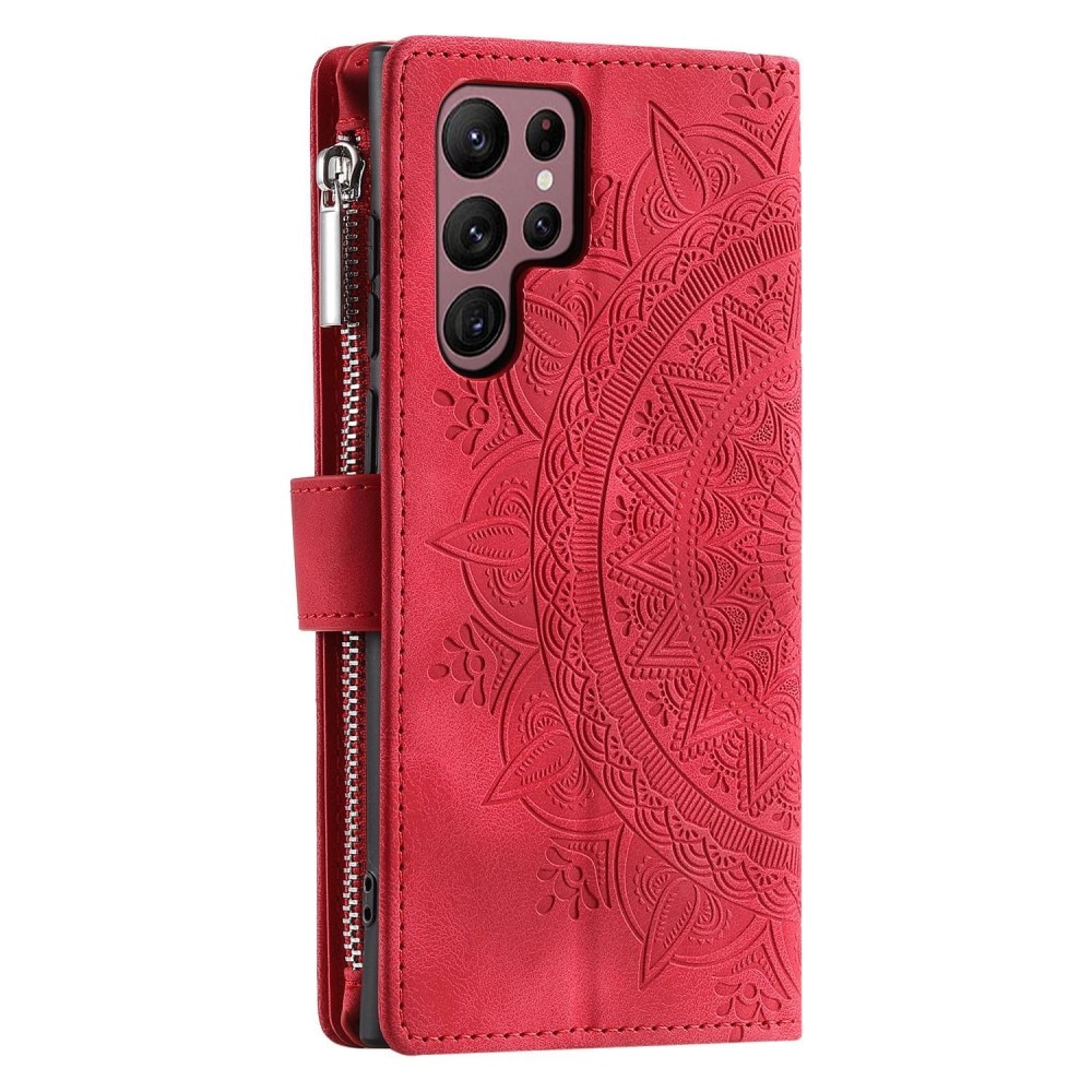Étui portefeuille Mandala Samsung Galaxy S23 Ultra, rouge