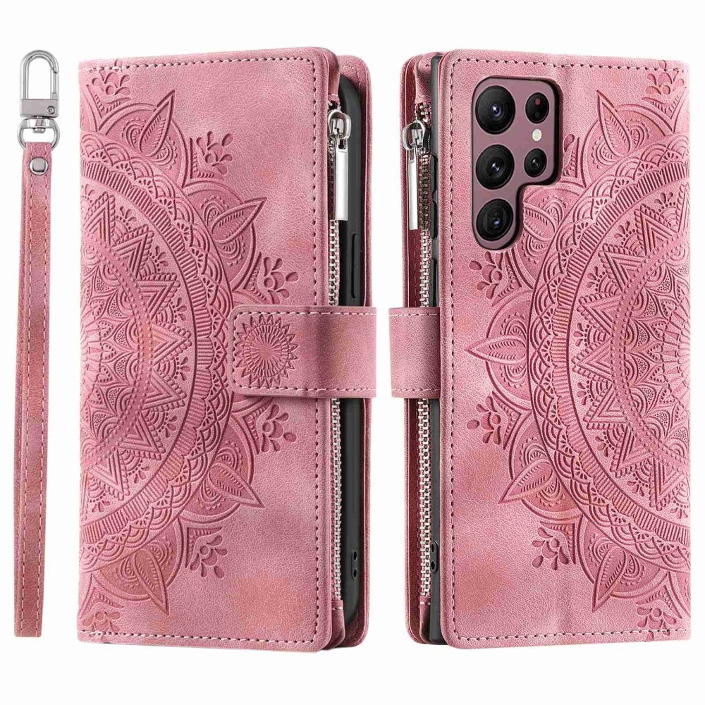 Étui portefeuille Mandala Samsung Galaxy S23 Ultra, rose