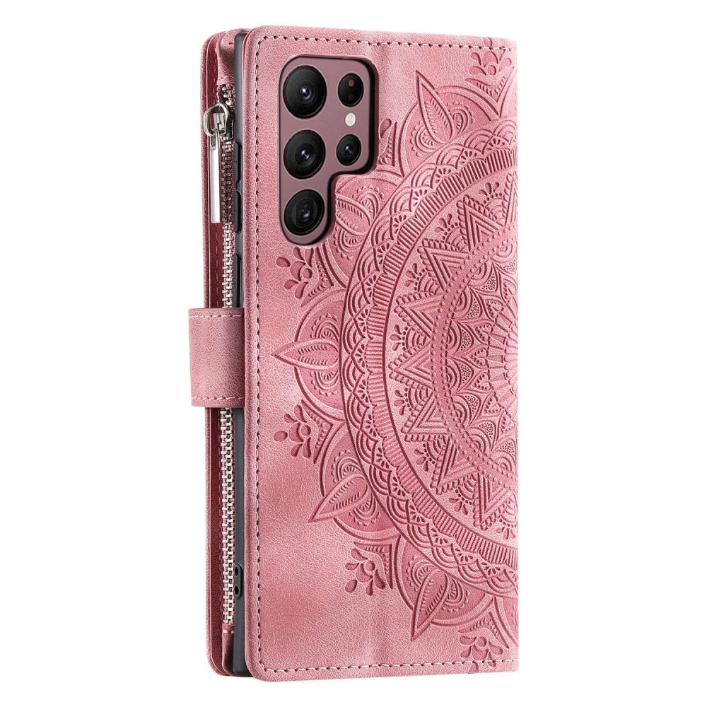 Étui portefeuille Mandala Samsung Galaxy S23 Ultra, rose