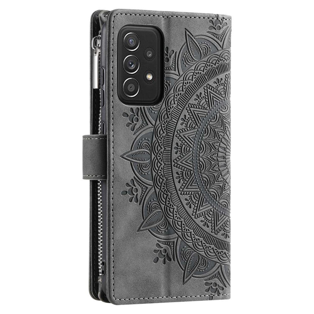 Étui portefeuille Mandala Samsung Galaxy A53, gris