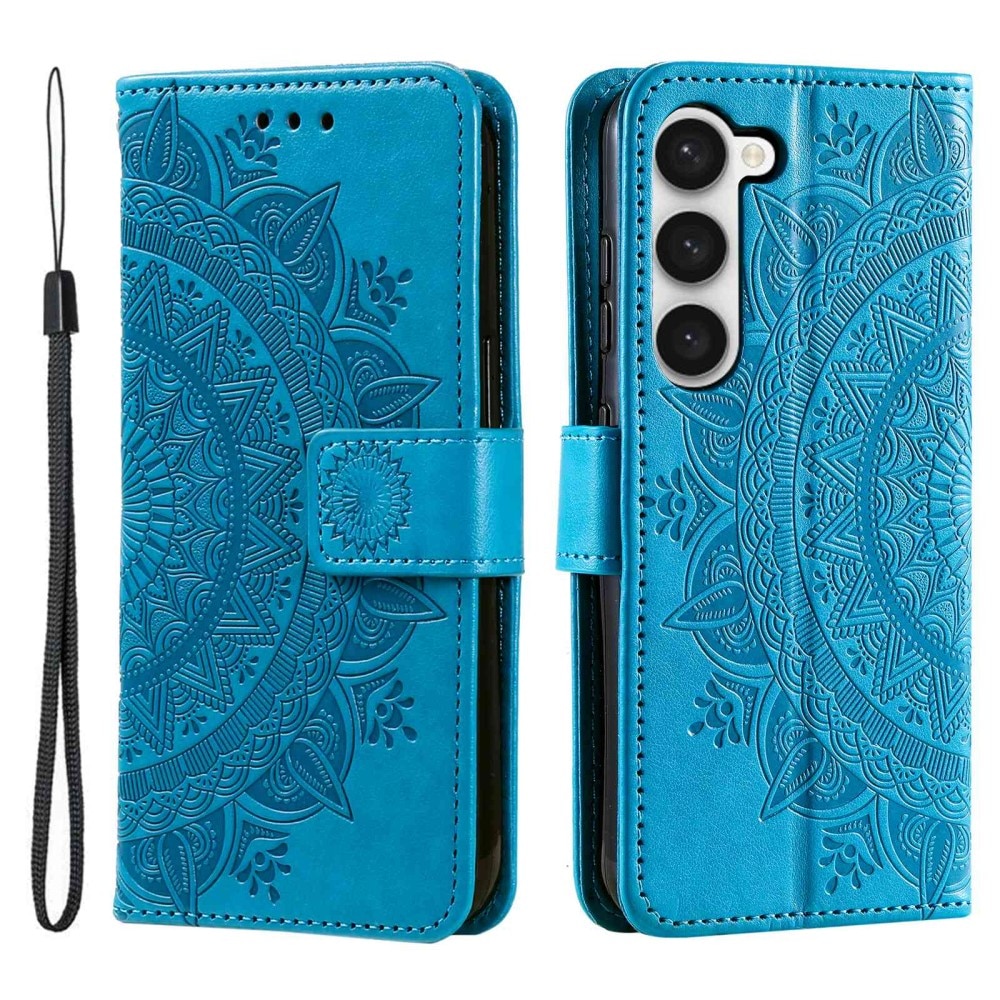 Étui en cuir Mandala Samsung Galaxy S23 bleu