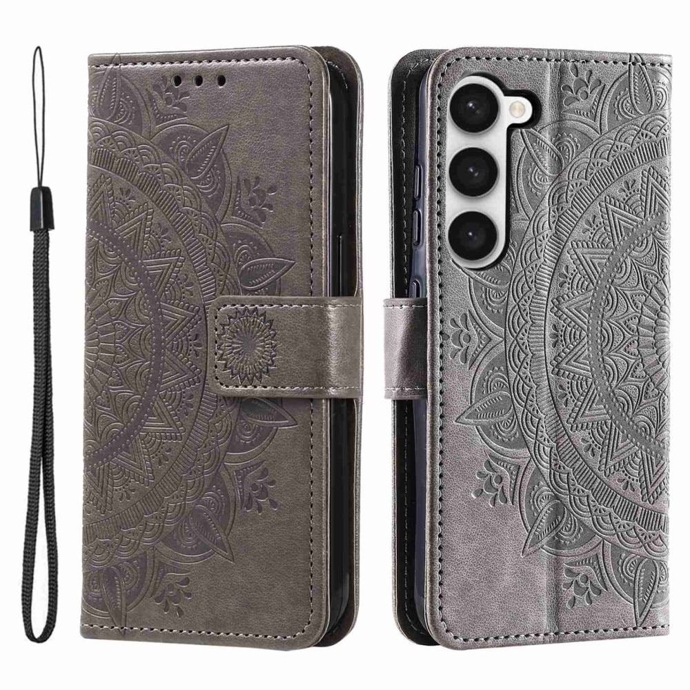 Étui en cuir Mandala Samsung Galaxy S23, gris