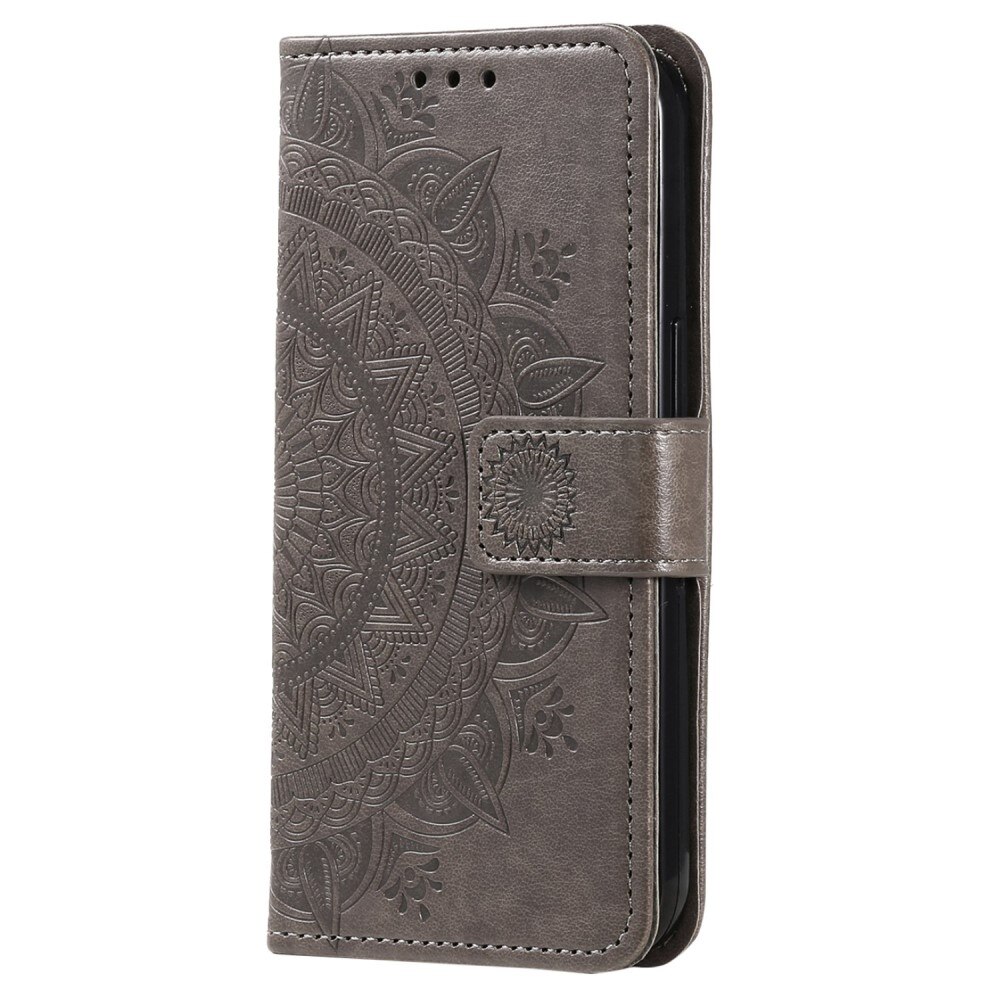 Étui en cuir Mandala Samsung Galaxy S23, gris